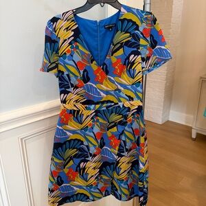 J. Crew Mercantile Multicolor Blue Floral V-Neck Faux Wrap Mini Dress Size 8